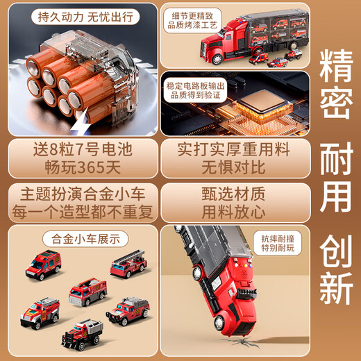斯纳恩（Snaen）儿童玩具车男孩3-6岁合金货柜车消防小汽车故事机儿童生日礼物