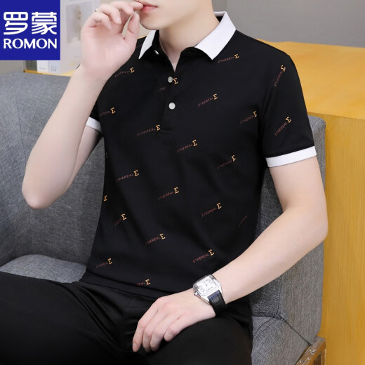 
Romon 2025 new summer lapel men's short-sleeved T-shirt casual trendy brand polo collar men's collar half-sleeved ice silk white QY679 M