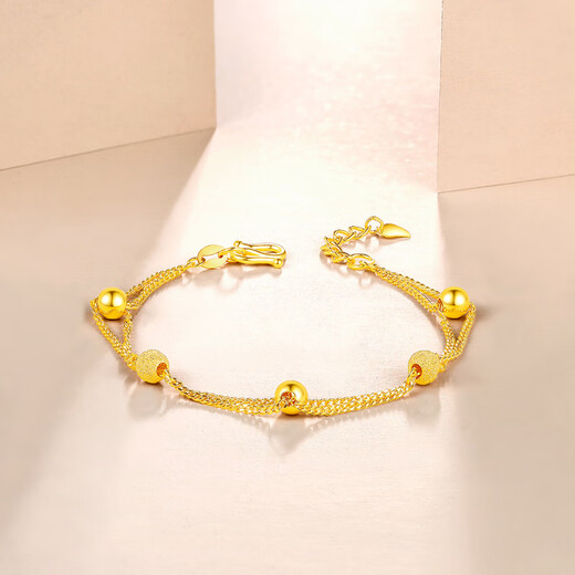 周六福黄金手链女双层圆珠手链足金999 计价AA072322 约5.83g 16+2cm 