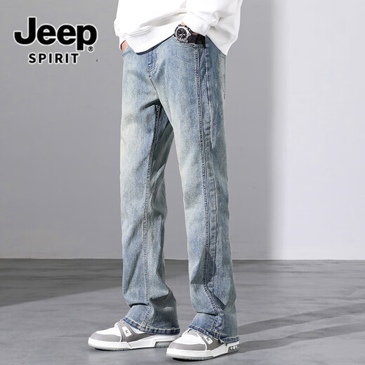 Jeep Spirit Jeans Men's Summer Thin 2025 Новая американская свободная мода Универсальная прямая модная модная микроам-брюки 9901 Ностальгический синий XL 135-150JIN [JIN равно 0,5 кг]