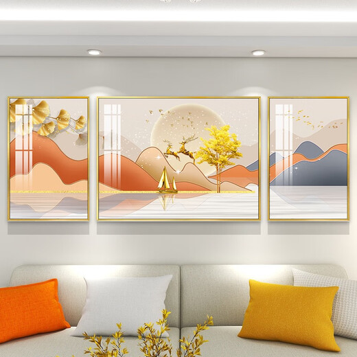 轻奢抽象客厅装饰画感沙发背景墙组合挂画现代简约电视墙壁画 TXMG12004 中间70*50cm/左右35*50cm适用2