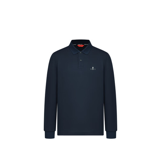 Biyinlefen functional cotton spring and autumn men's commuter lapel long-sleeved polo shirt light business skin-friendly casual fashion top 25 navy blue 2XL (115)