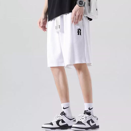 啄木鸟运动裤男2024休闲短裤男士夏季宽松薄款透气运动裤青年学生华夫格 WZX-DK723白色 M
