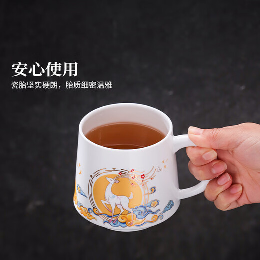 Jingdezhen (jdz) ceramic tea cup household white porcelain tea water separation office large capacity mug with lid tea leaking cup high-end gift