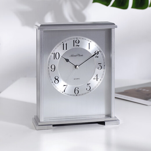 Hermle Clocks欧式轻奢金属座钟客厅桌面装饰台式时钟家用赫姆勒钟表HD-QT203 铝制银色（QT207B）