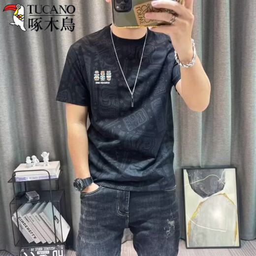 啄木鸟（TUCANO）麻料棉t恤男2025新款印花短袖体恤棉麻衣服男士高端麻布半袖上衣 829短.袖白色 2XL
