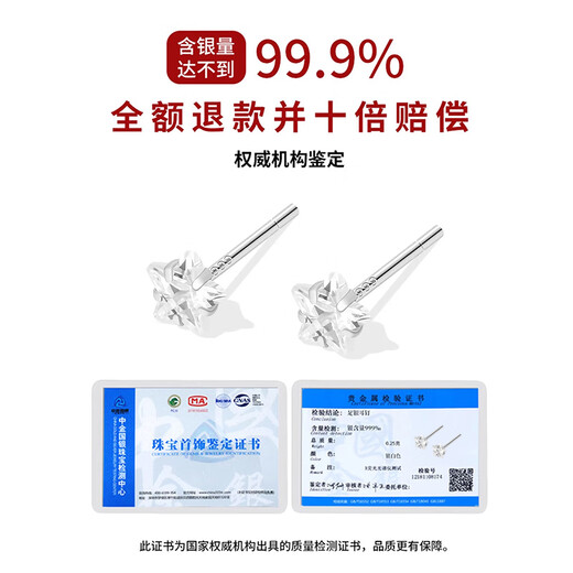 DAISY DREAM999 pure silver five-pointed star earrings for women, high-end zircon earrings for ear piercing, ear bone nails, small earrings for sleeping, price of two, 4mm star earrings, 999 silver