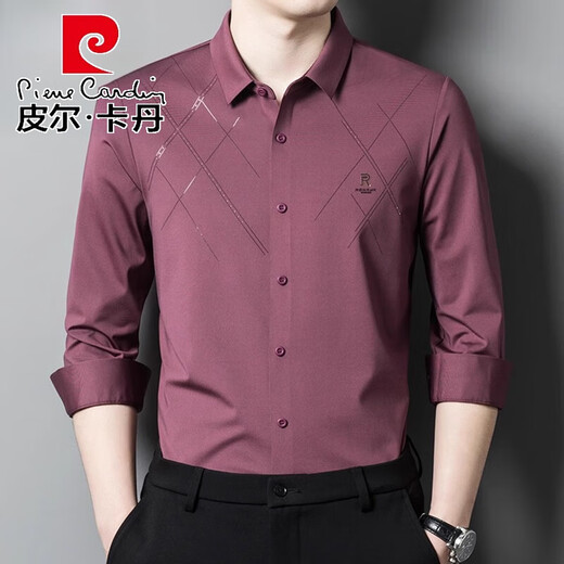 Pierre Cardin Herren Frühlings- und Herbst-Neues Langarm Shirt Herrengeschäft Casual Middled Vaters Hochzeitskleid Inch-Hemd ohne Bügeln 6627 Dunkelgrün M 16590-15 Jin [Jin ist gleich 0,5 kg]