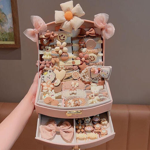 Japan GP high-end children's hair accessories set gift box girl hairpin princess birthday gift tiara jewelry box flower star 144-piece set
