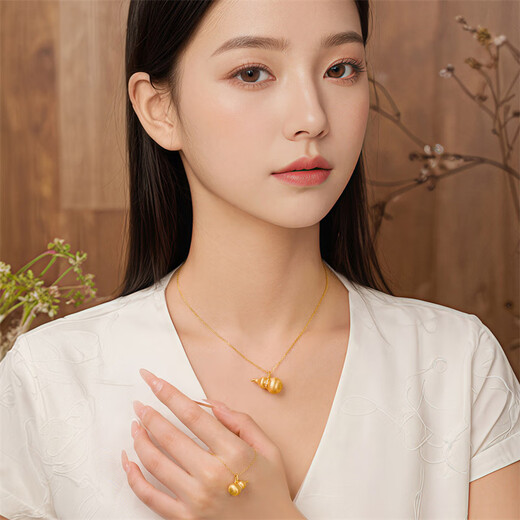 Shipulin 18K gold pendant, gourd pendant brushed craft as birthday gift for girlfriend, 18K gold 0.34~0.37g gourd pendant-large version