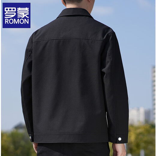 Romon jacket men's spring and autumn 2025 new fashion brand high-end lapel business casual tops youth large size black XL recommended 140-160 Jin Jin equals 0.5 kg