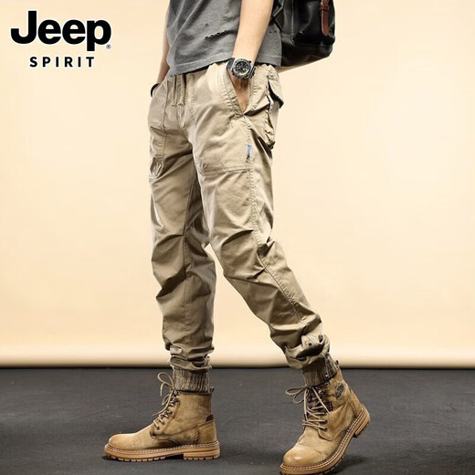 JEEP SPIRIT2024新款休闲裤男士春秋季美式加绒束脚裤山系多口袋工装长裤子 679卡其 28（建议100-110斤）
