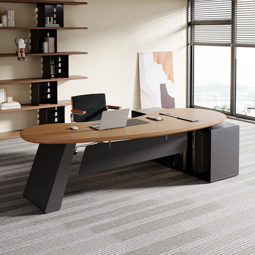 FEILUOKE solid wood modern simple cashew nut-shaped computer office boss manager desk and chair combination new creative design desk 2.0m big leaf pine desktop + Xipi office chair