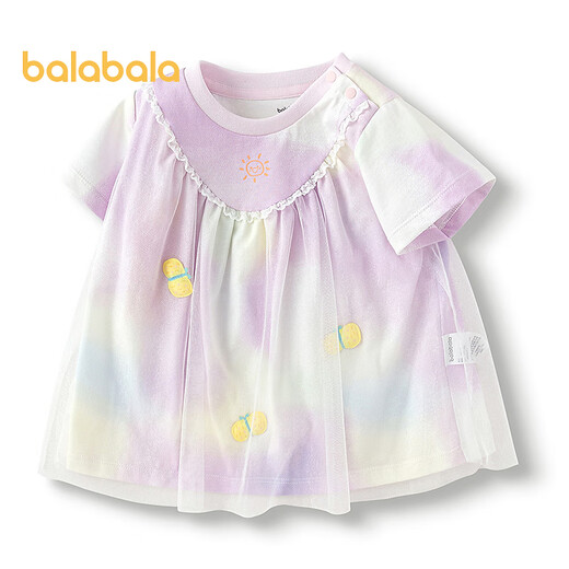 Balabala baby short-sleeved t-shirt baby girls top 2025 new summer dress sweet mesh stitching fashionable red tone 00366 100