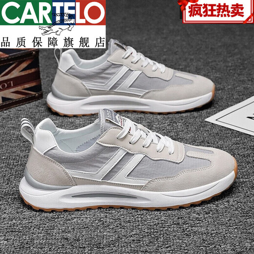 卡帝乐鳄鱼（CARTELO）男鞋2025新款夏季透气薄款休闲运动板鞋男士百搭冰丝帆布潮 米兰 42