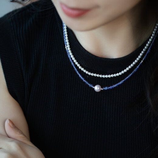 Kechuweijia lavender. Natural tanzanite + Japanese Akoya pearl necklace bracelet 18K gold spot/gold/single bead necklace/full length about 38+5c