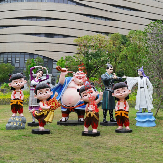Nezha ornaments, large glass fiber reinforced plastic sculptures, shop entrances, cinema cartoon dolls, internet celebrities to attract traffic, a certain amount of money for the combination
