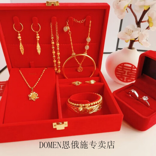 VAN OCEAN ANNORA Old Phoenix Gold Store Engagement Hardware Jewelry Fake Three Gold Jewelry Set Engagement Simulated Gold Hardware Set Dragon and Phoenix Style Wedding Box Set (12-piece Set)