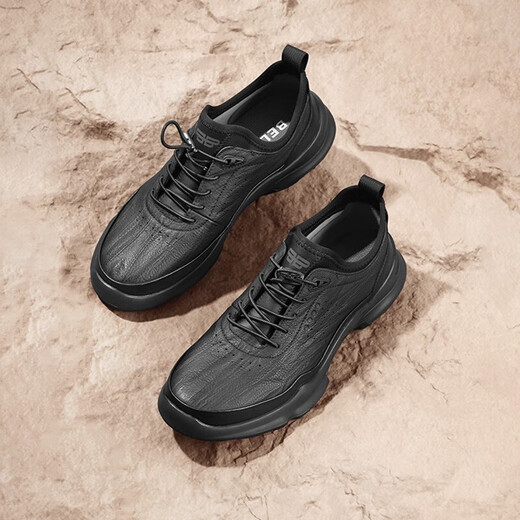 Belle Casual Men's Shoes Cowhide Thick-soled Sports Shoes Commuting Business Leather Shoes 8AY01CM3 Pre-sale Black - Single Liner 41 (255mm)