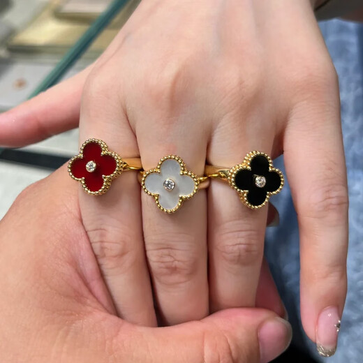 DL 199818k rose gold four-leaf clover ring high version red silver with diamonds and white mother-of-pearl niche gift gold color laser US size 7