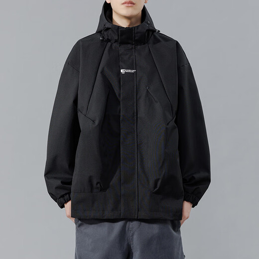 Dingfengbaoluo assault jacket men's autumn and winter outdoor sports hooded workwear large pocket jacket YM9945 black 3XL