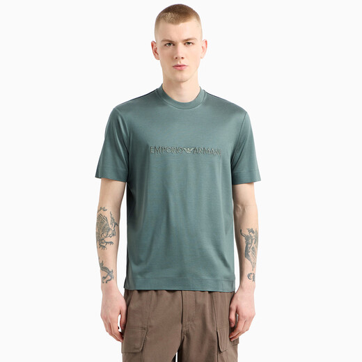 ARMANI/阿玛尼 EA 鹰标男士时尚丝光棉短袖圆领T恤 EM001070 AF13747 卡其 U1098 L