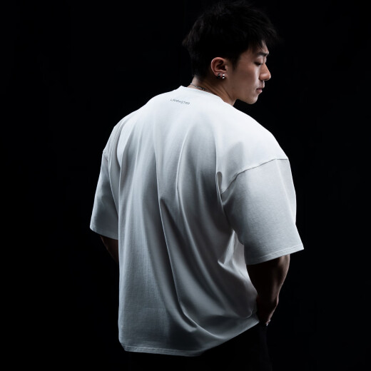劳拉之星LS1098落肩宽松重磅纯棉健身短袖t恤宽松短袖T恤男篮球训练上衣 黑色 XL 【建议85-95KG】
