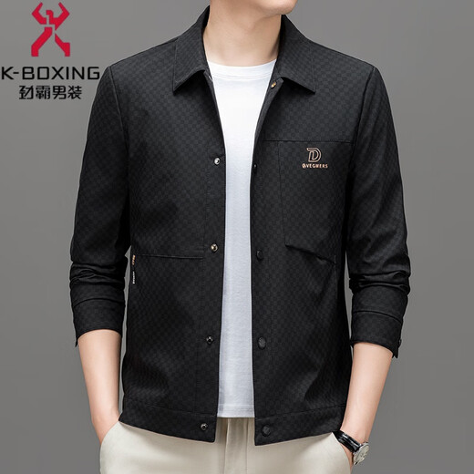 Jinba Lapel Jacket Men's Spring Business Casual Aprofofroping and Non-Scalding Anti-Wrinkes Stretch Plaid Trench Coat Veste noir L 175 [poids 120-140jin [Jin équivaut à 0,5 kg]]]