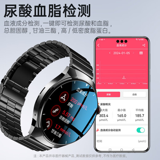华为机适用手机智能手环健康手表无创血糖监测仪血压心率血脂尿酸 运动黑