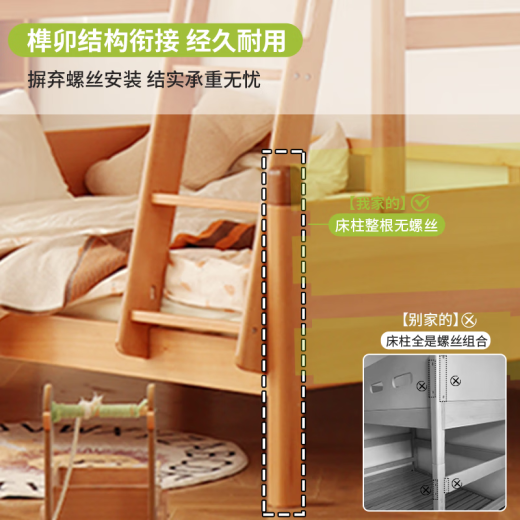 Xiaoqiao Made de madera, toda la madera de madera de madera de madera de madera de madera de madera y litera inferior litera de cama alto y bajo apartamento pequeño litera de litera y cama inferior Madre e hijo Cama Fun Match de almacenamiento para niños # Madera de madera Cama de madera 1350 mm*1900 mm