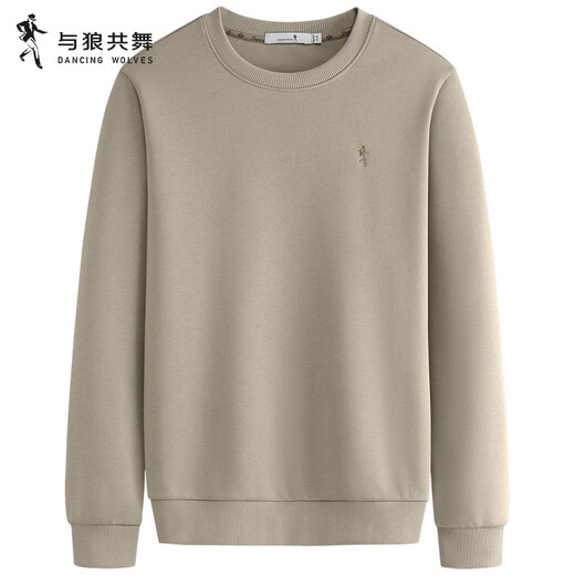 与狼共舞【刺绣】圆领卫衣男士2025秋季新款宽松百搭耐磨套头休闲上衣3007 卡其701 S (165)