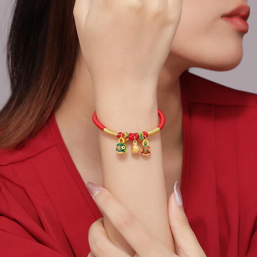 Zhou Taisheng Pure Gold 999 Gold Swallowing Beast Gold Bracelet Female Red Bracelet Birthday Gift for Girlfriend Gold Bracelet