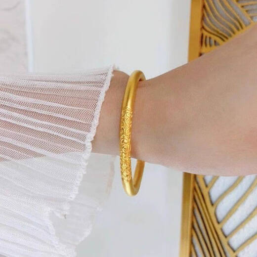 AYD Old Phoenix Gold Store Style Curly Grass Pattern Bracelet D Fu Same Style Ancient Method Inherited 999 Pure Gold Pure Silver Gold-Inlaid Silver Bracelet Plain Curly Grass Pattern Bracelet