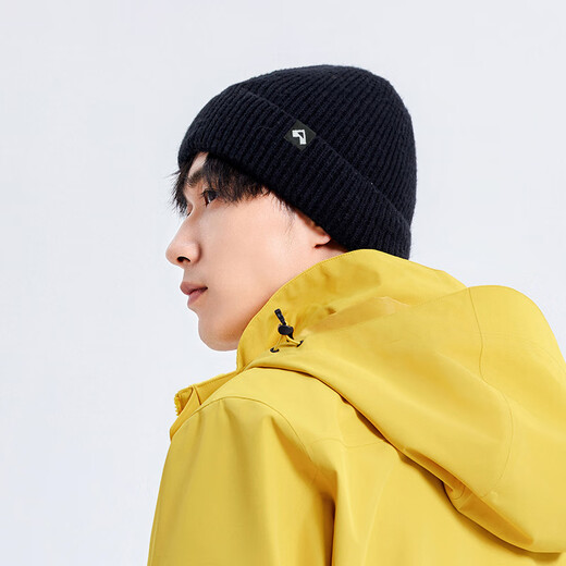 拓路者美利奴羊毛帽男冬季防寒帽子雪地帽护耳针织毛线帽女登山户外防风 黑色