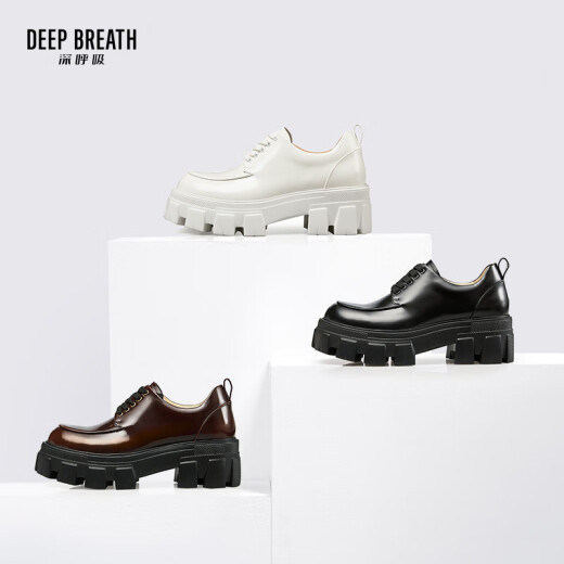DEEP BREATH深呼吸女鞋牛皮厚底低帮绑带绅士鞋女鞋厚底鞋AX13066 黑 35