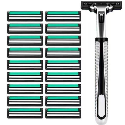 吉利【2603次回购】通用三层手动刮胡刀刀片 老式剃须刀男士胡须剃毛刀头3层升级 【3包刀片】1刀架18刀片+膏+盒