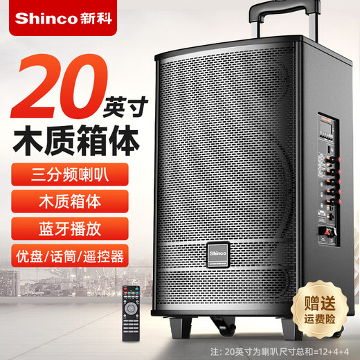 Xinke square dance audio high-power heavy bass mobile home outdoor karaoke Bluetooth trolley portable speaker amplifier with wireless microphone 20-inch combination three-way + wooden box + 12-inch bass