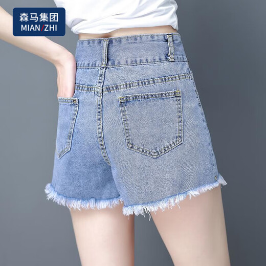 Pantalones cortos de mezclilla de algodón para mujeres en 2023 Versión coreana delgada de la cintura alta de verano suelto y adelgazamiento 9926 Blue S Recomendado 80-90Jin [Jin equivale a 0.5 kg]