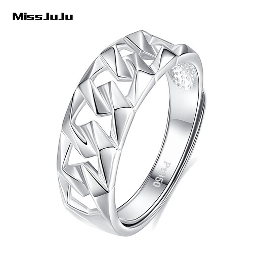 Miss JuJu new pt950 platinum ring men's platinum rhombus hollow fashion ring with adjustable mouth, weight 5.7-5.9 grams (adjustable mouth)