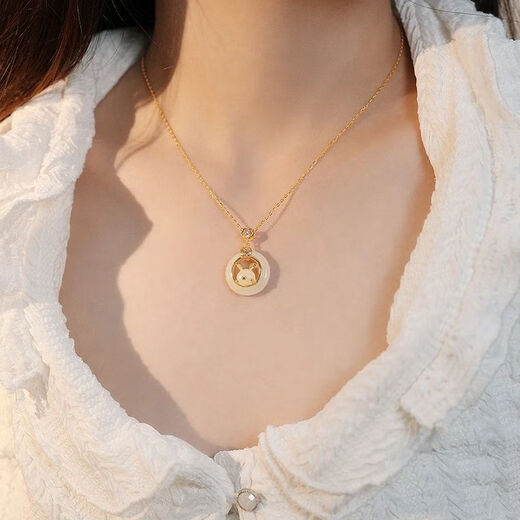 Fanzheshi Genuine Hetian Jade Peace Buckle Necklace Women's Twelve Zodiac Pendant Valentine's Day Birthday Gift for Girlfriend and Wife Ruyi Jade Rabbit Peace Buckle Necklace (delivery on the same day/next day)