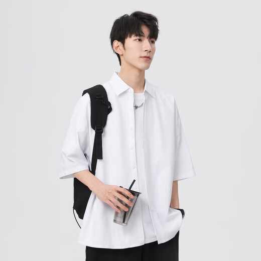 Homlean japanisches literarisches kurzärärmiges Hemd Herren Frühling und Sommer Feste Farbe Basic cool