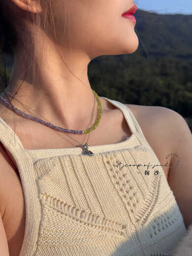 Fujiu original design natural tanzanite peridot necklace high ice transparent gem plate bead clavicle chain necklace