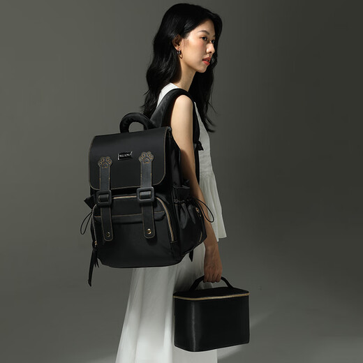 MECROWD妈咪包双肩包2025大容量大功能妈妈外出轻便背奶包手提母婴包 黑色