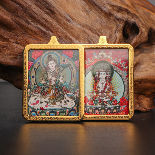 WSAY. Not easy to fade Thangka pendant necklace Tibetan Yellow God of Wealth Buddha brand Long Wuye amulet counter black God of Wealth/black gold-Kuangang Supermarket