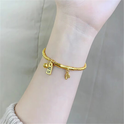 OAZ Golden Bamboo Sand Gold Bracelet for Women, Golden Bead Bracelet as a Gift for Girlfriend, Bamboo Bell Bracelet, Stretch Style