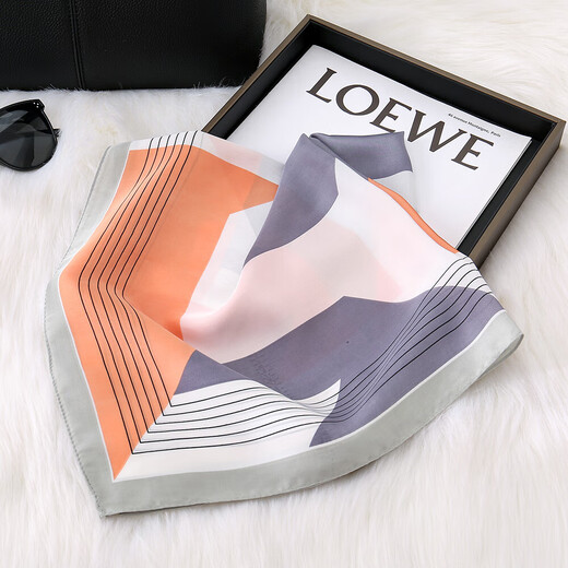 Silk scarf for women's imitation silk square scarf with high-end Korean fashion versatile professional scarf shirt with decorative scarf Navy blue + white 70*70CM
