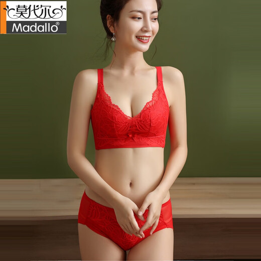 Modal 2026 new style without steel ring thick push-up wedding zodiac year big red thin bra underwear women's suit zodiac year big red 75B 34B with underwear