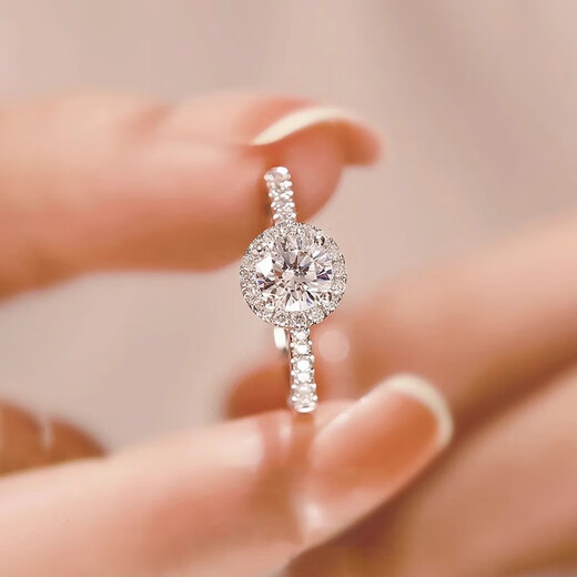 Guanpu Pavilion Fat Dong Lai quality pt950 platinum moissanite round bag ring one carat moissanite diamond ring silver proposal gift for daughter, main diamond 50 points live ring - adjustable (photographed closed ring)