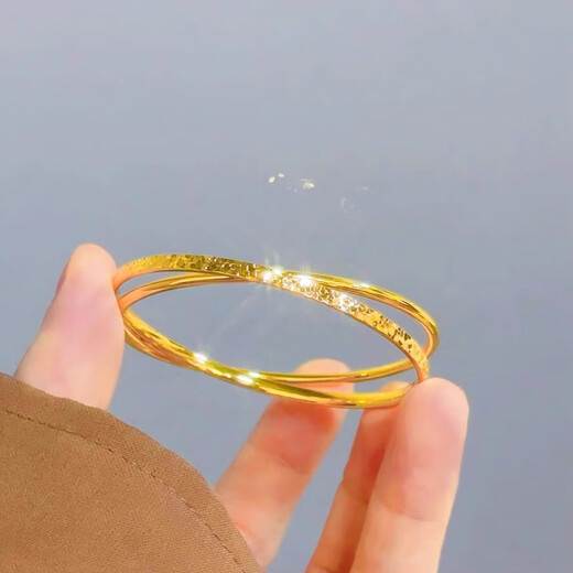 OKZ gold crushed ice bracelet for women, 999 solid gold, sparkling, crushed ice pattern, double circle plain circle, gold-plated bracelet for gift, 58 rings, 5.8g