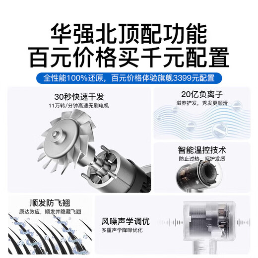 CODINI German quality leafless hair dryer for home use with negative ions that won't hurt your hair. High-power hair dryer for hair salons and barber shops with hot and cold air for silent styling and quick drying.